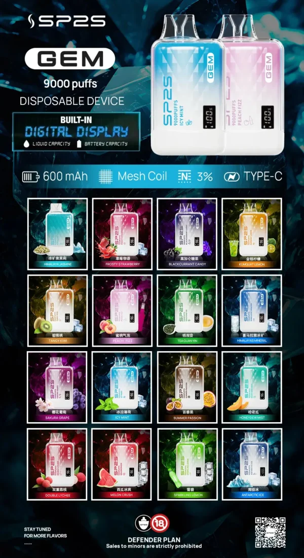 20250917130431_212_363.webp SP2S GEM 9000口拋棄式電子煙|LED螢幕水晶質感,600mAh可充電,台灣正品現貨快速出貨