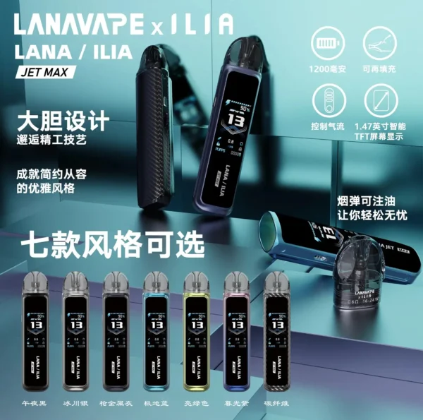 【買1贈煙油】LANA ILIA-JETMAX 側注油小煙主機｜1200mAh彩螢幕調氣流，台灣現貨正品安全超取