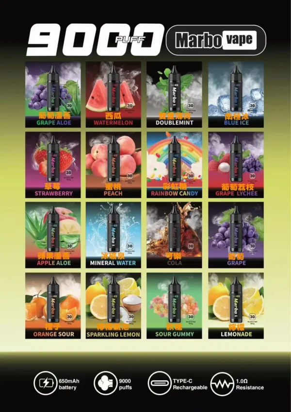 Marbo Bar 9000口拋棄式｜Mesh網芯14ml防漏，台灣正品現貨快速出貨