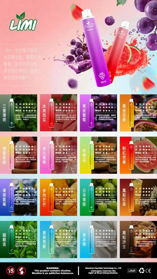 c835396fae8dbe65760ac6bfb3bbe1a9.webp LIMI 7000口拋棄式電子煙|LED發光650mAh可充電,水果涼感,台灣正品現貨快速出貨