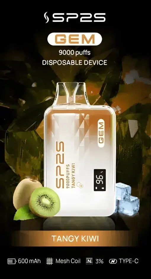 SP2S GEM 9000口拋棄式電子煙｜LED螢幕水晶質感，600mAh可充電，台灣正品現貨快速出貨