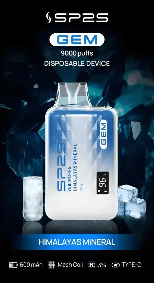 SP2S GEM 9000口拋棄式電子煙｜LED螢幕水晶質感，600mAh可充電，台灣正品現貨快速出貨