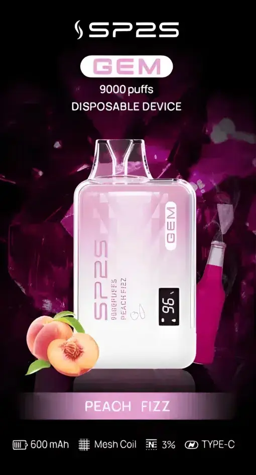 SP2S GEM 9000口拋棄式電子煙｜LED螢幕水晶質感，600mAh可充電，台灣正品現貨快速出貨