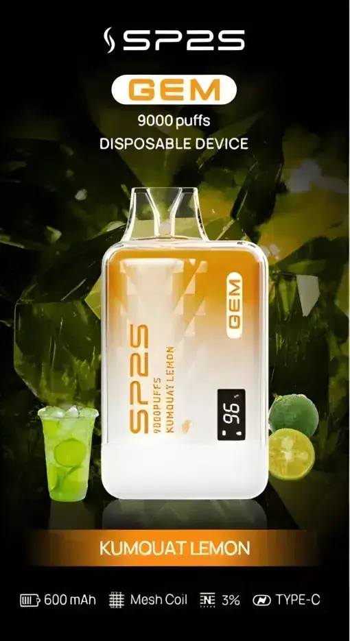 SP2S GEM 9000口拋棄式電子煙｜LED螢幕水晶質感，600mAh可充電，台灣正品現貨快速出貨