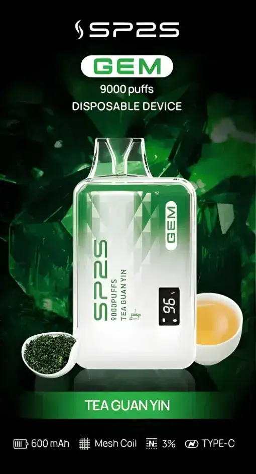 SP2S GEM 9000口拋棄式電子煙｜LED螢幕水晶質感，600mAh可充電，台灣正品現貨快速出貨
