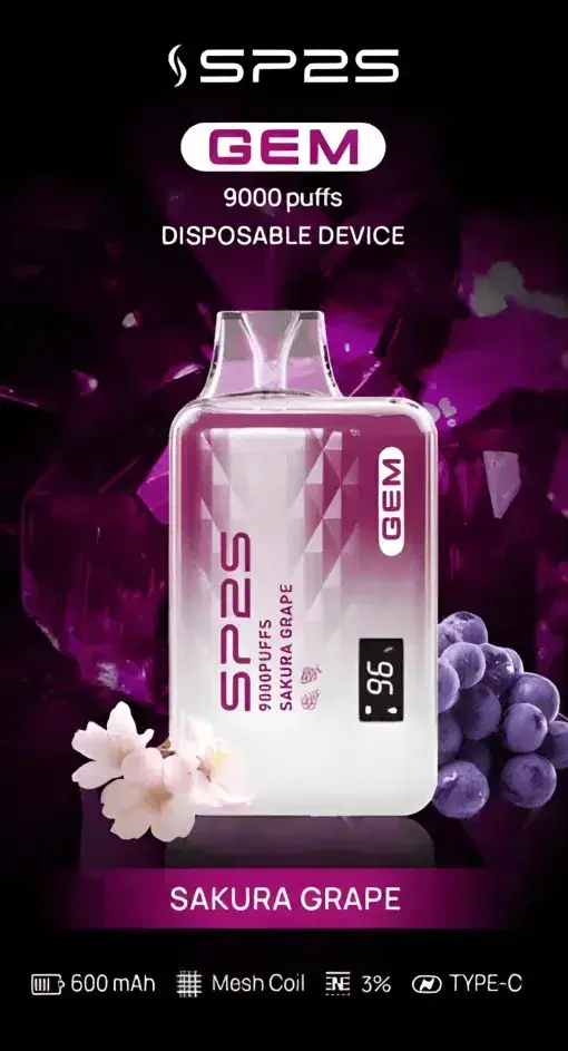 SP2S GEM 9000口拋棄式電子煙｜LED螢幕水晶質感，600mAh可充電，台灣正品現貨快速出貨